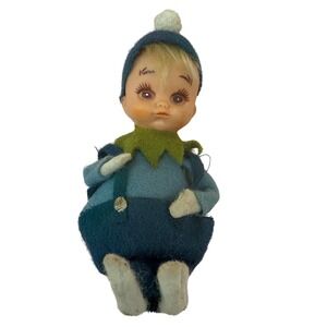 Vintage Christmas Elf Pixie Doll Felt Outfit Japan Ornament Hanging Decor